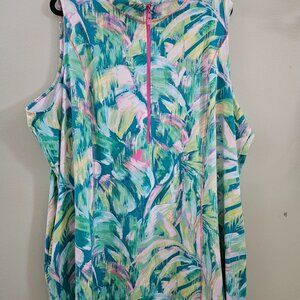 Belle by Kim Gravel Tropical Print Sleeveless Dress 4XP Zip Neckline Golf Preppy